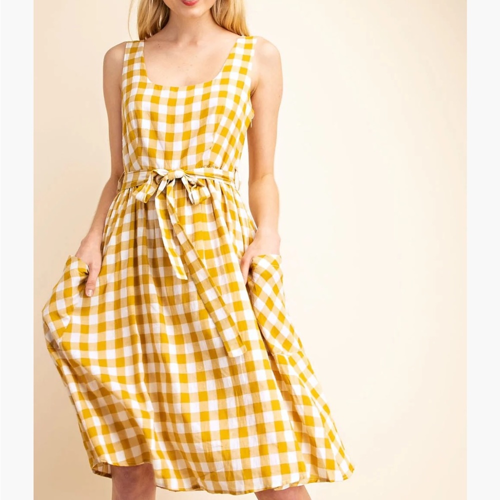 Mustard yellow Gigham swing dress